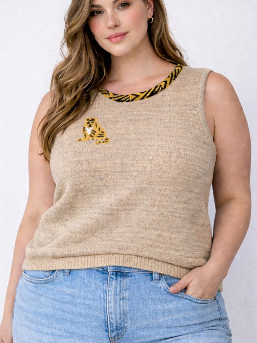 Storybook Knits Tank Sweater Vest Tiger Tan Animal Print Size 2XL